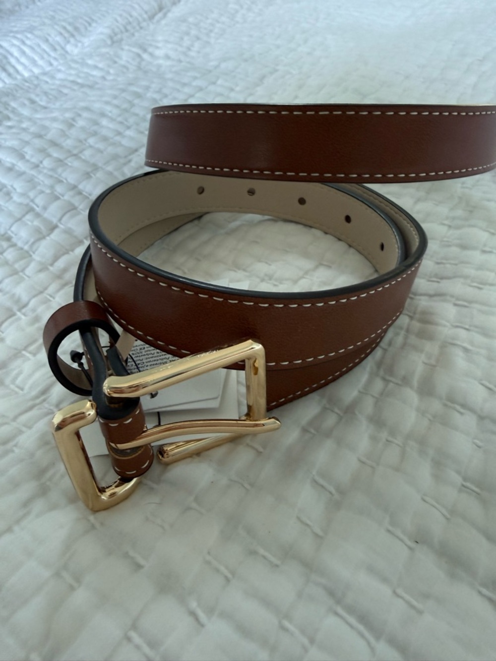 Womens Brown Leather Belt with Gold Buckle